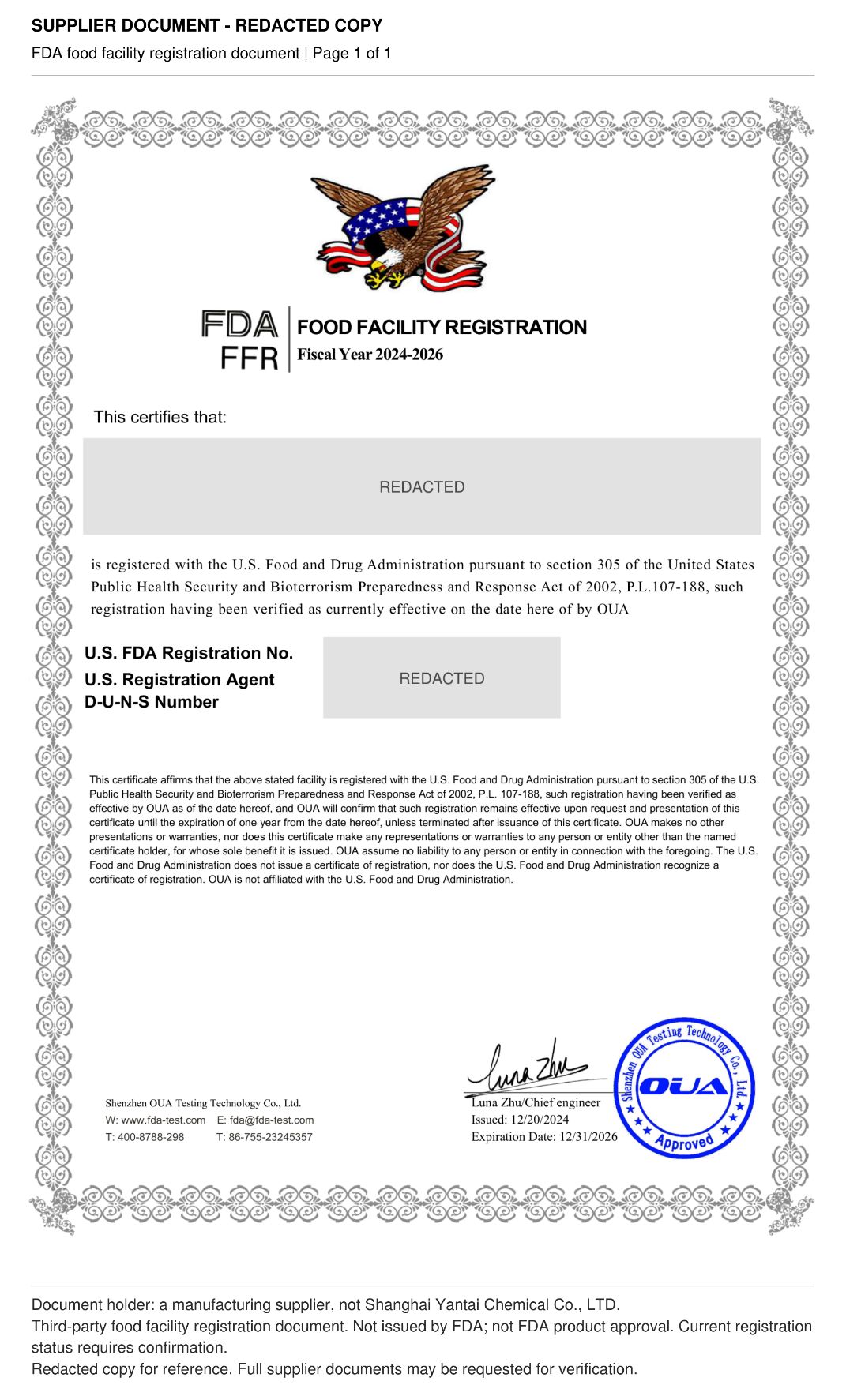 FDA registration (redacted)